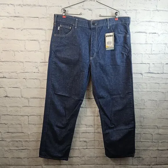 NEW Carhartt FR Flame Resistant Jeans Mens 40x30 Blue Denim Work FRB 100DNM - Picture 1 of 7